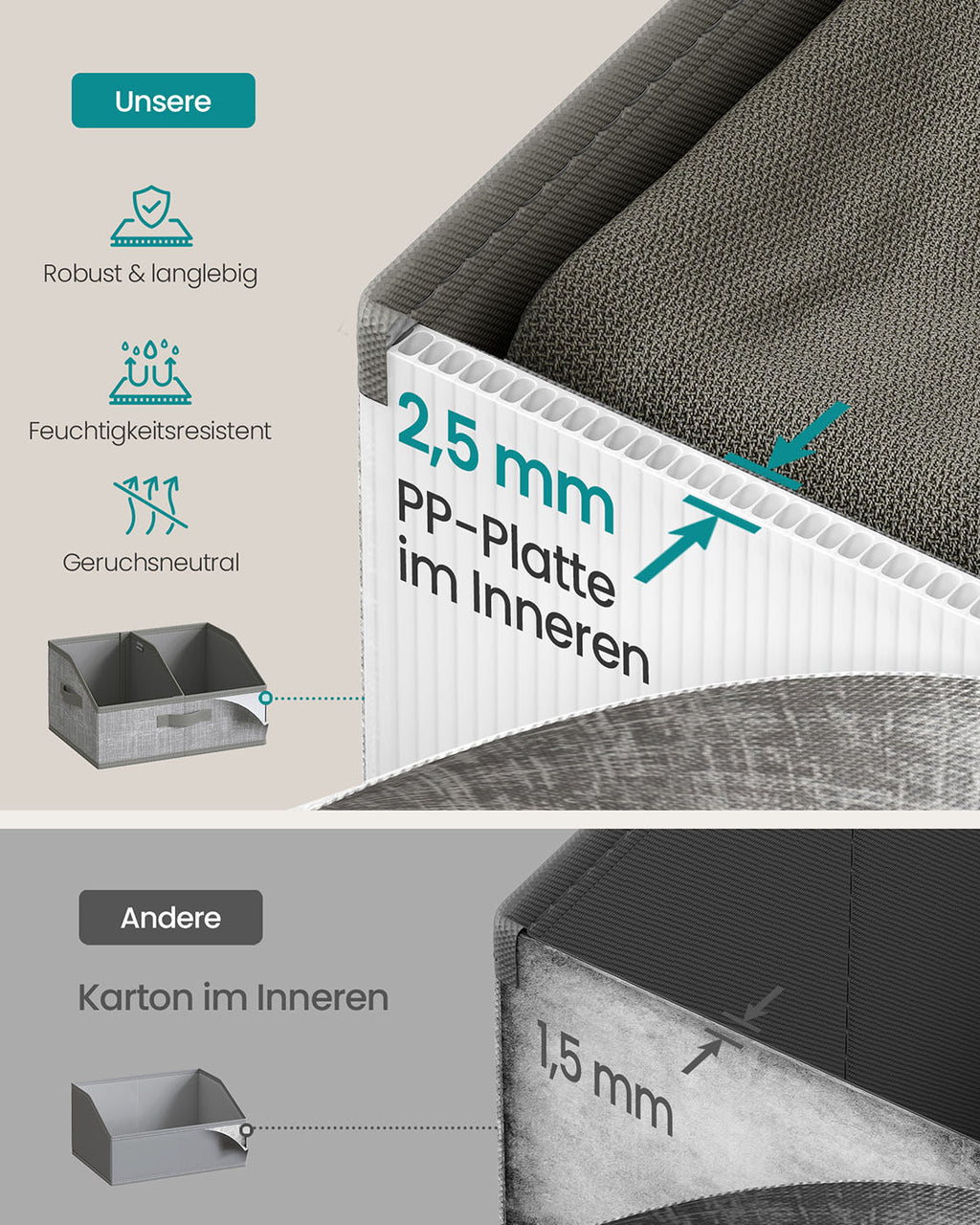 Aufbewahrungsbox 6er Set 40 x 30 x 20 cm schilfgrau