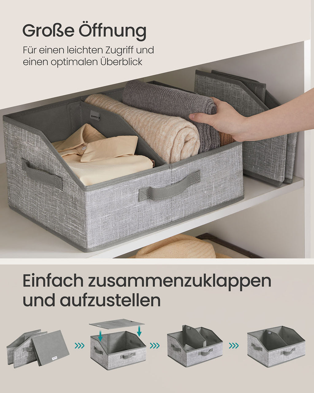 Aufbewahrungsbox 6er Set 40 x 30 x 20 cm schilfgrau