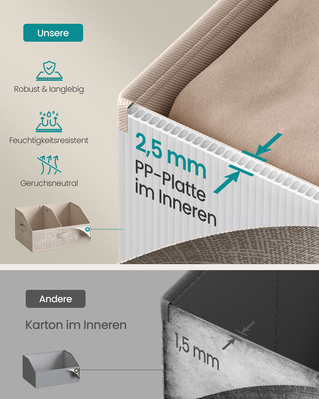 Aufbewahrungsbox 6er Set 40 x 30 x 20 cm sandbeige