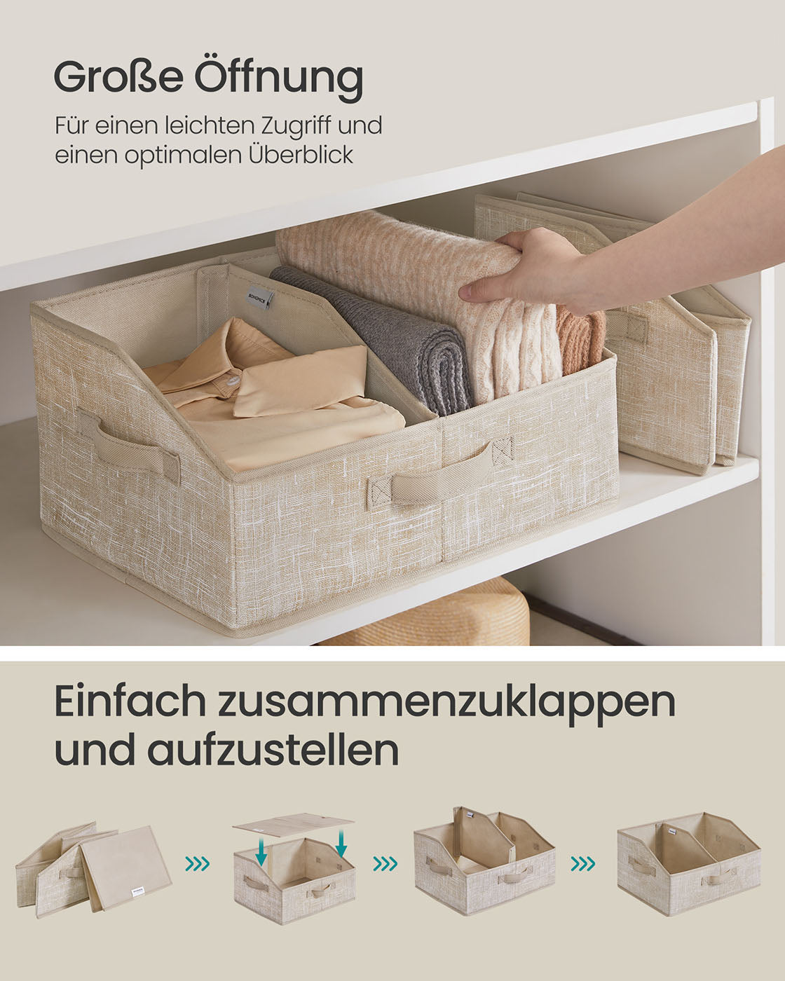 Aufbewahrungsbox 6er Set 40 x 30 x 20 cm sandbeige