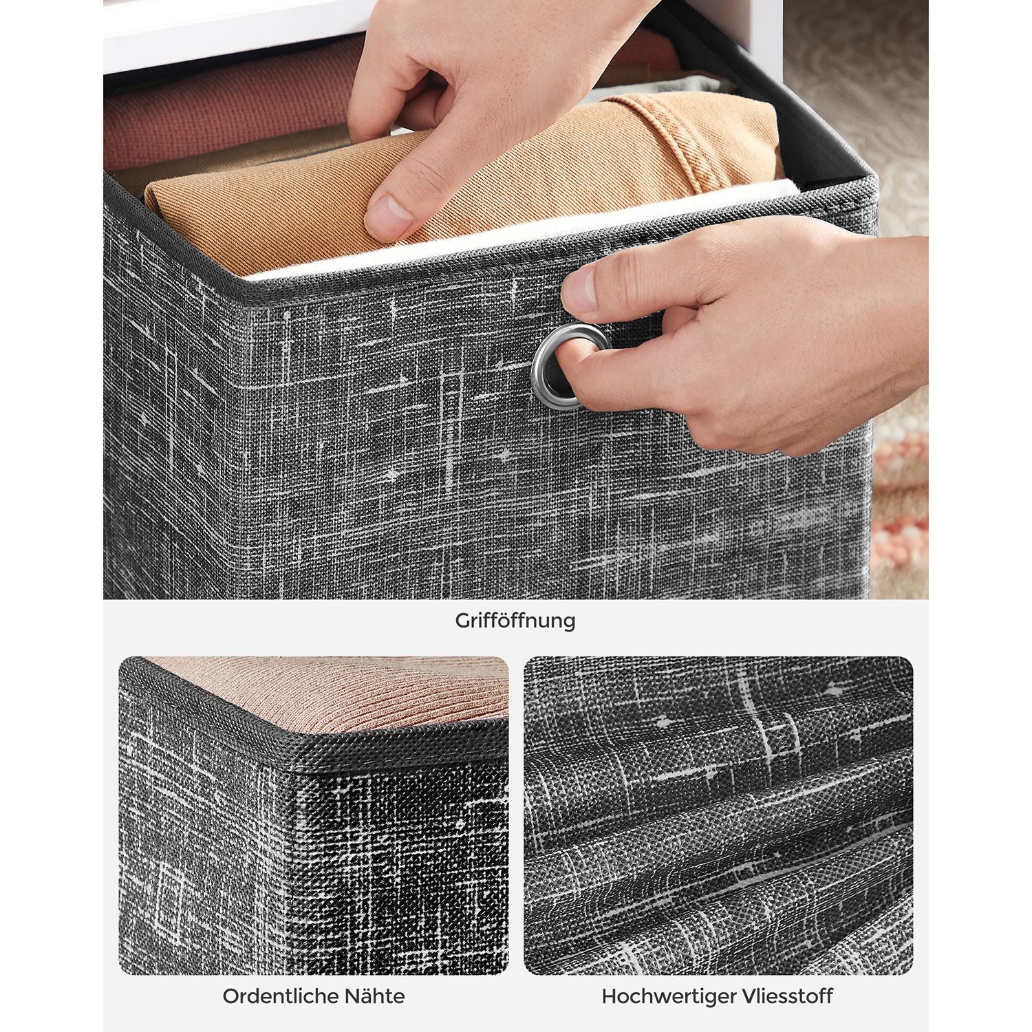 Aufbewahrungsbox 26cm 6er-Set schwarz meliert