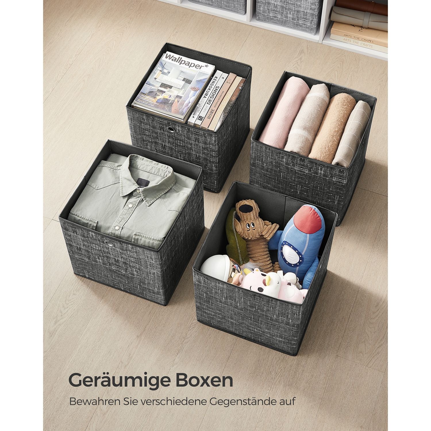 Aufbewahrungsbox 26cm 6er-Set schwarz meliert