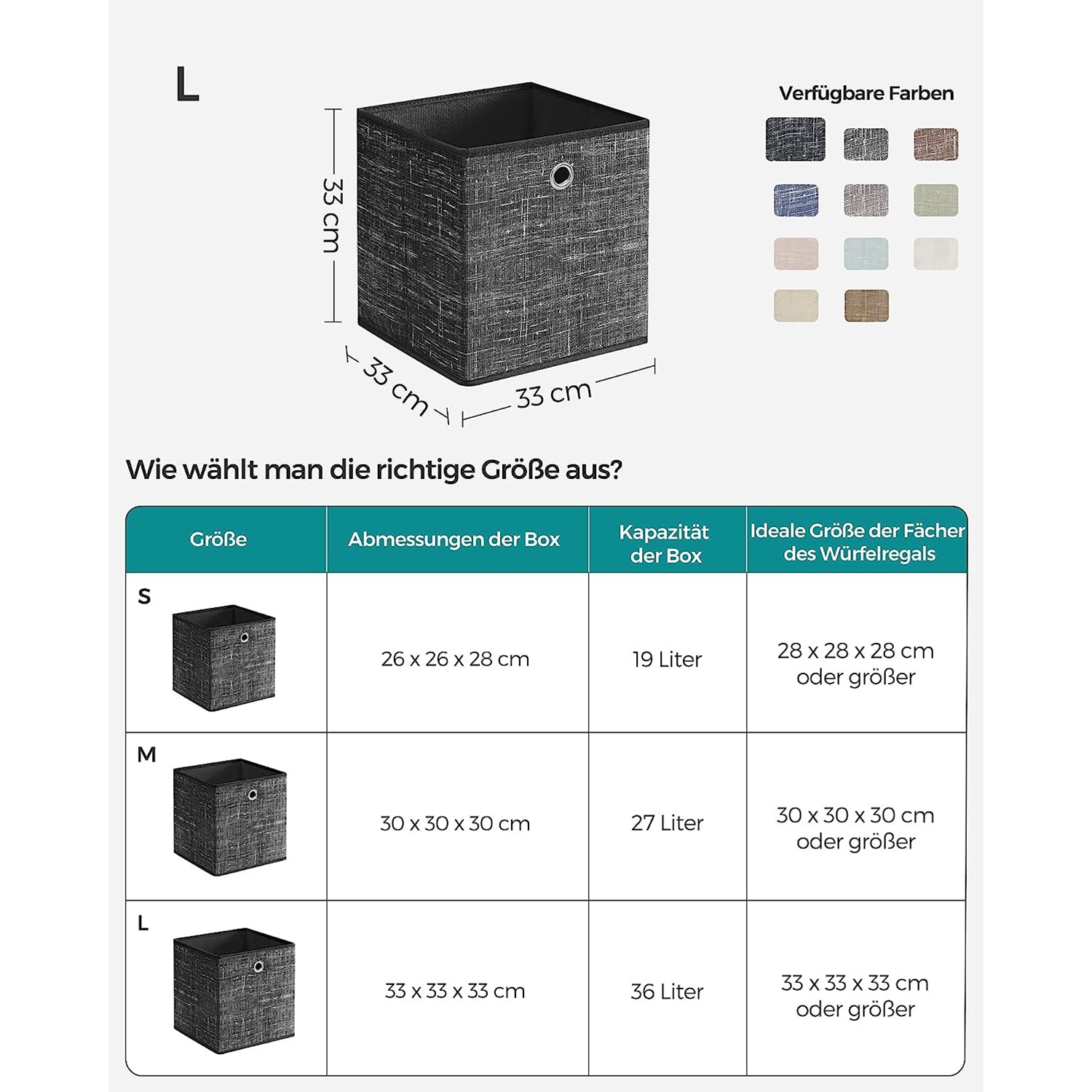 Aufbewahrungsbox 33cm 6er-Set schwarz meliert