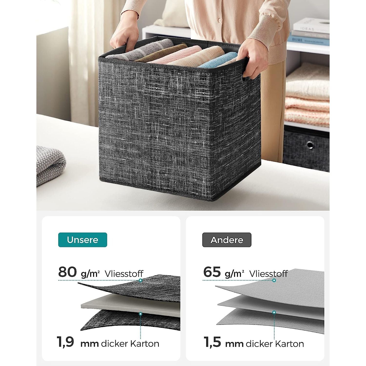 Aufbewahrungsbox 33cm 6er-Set schwarz meliert