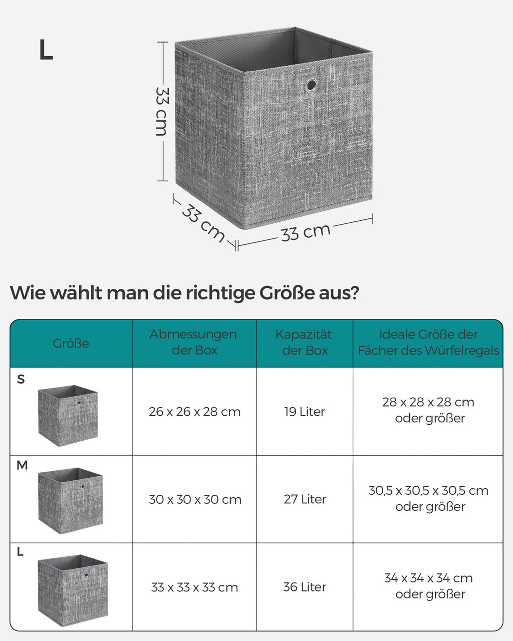 Aufbewahrungsbox 33cm 6er-Set grau meliert