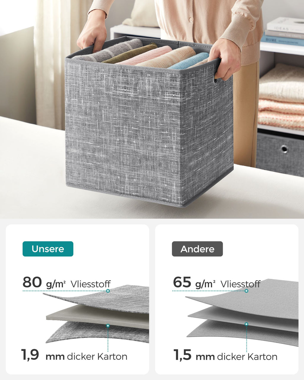Aufbewahrungsbox 33cm 6er-Set grau meliert