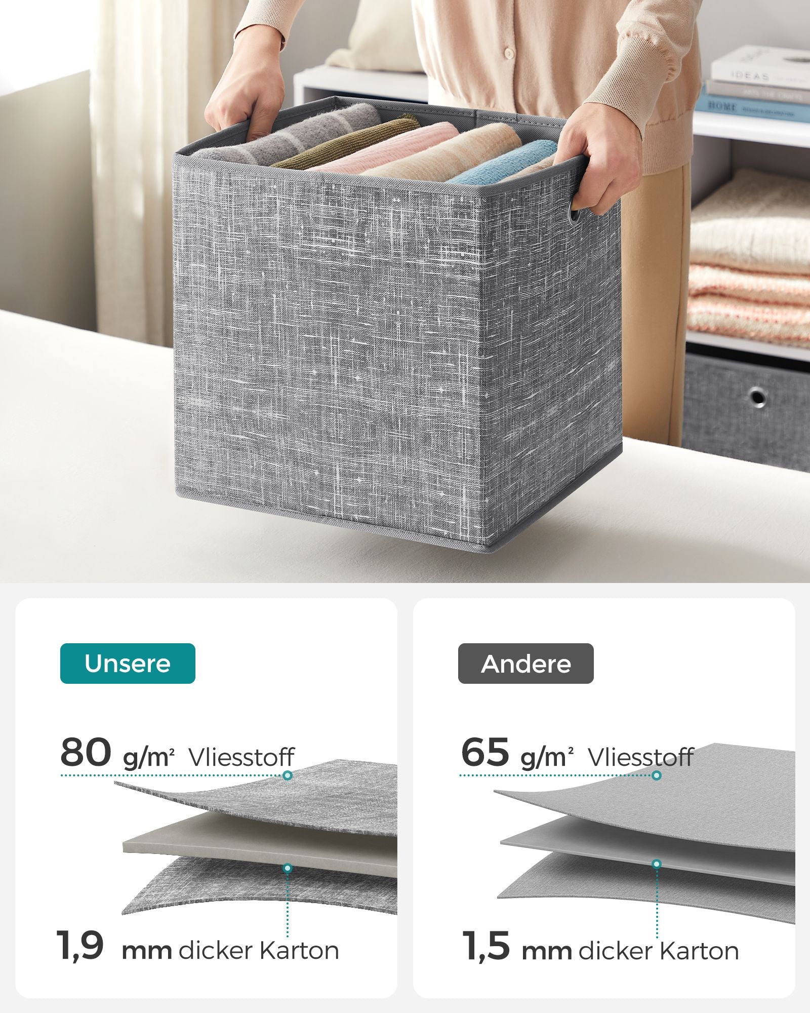 Aufbewahrungsbox 33cm 6er-Set grau meliert