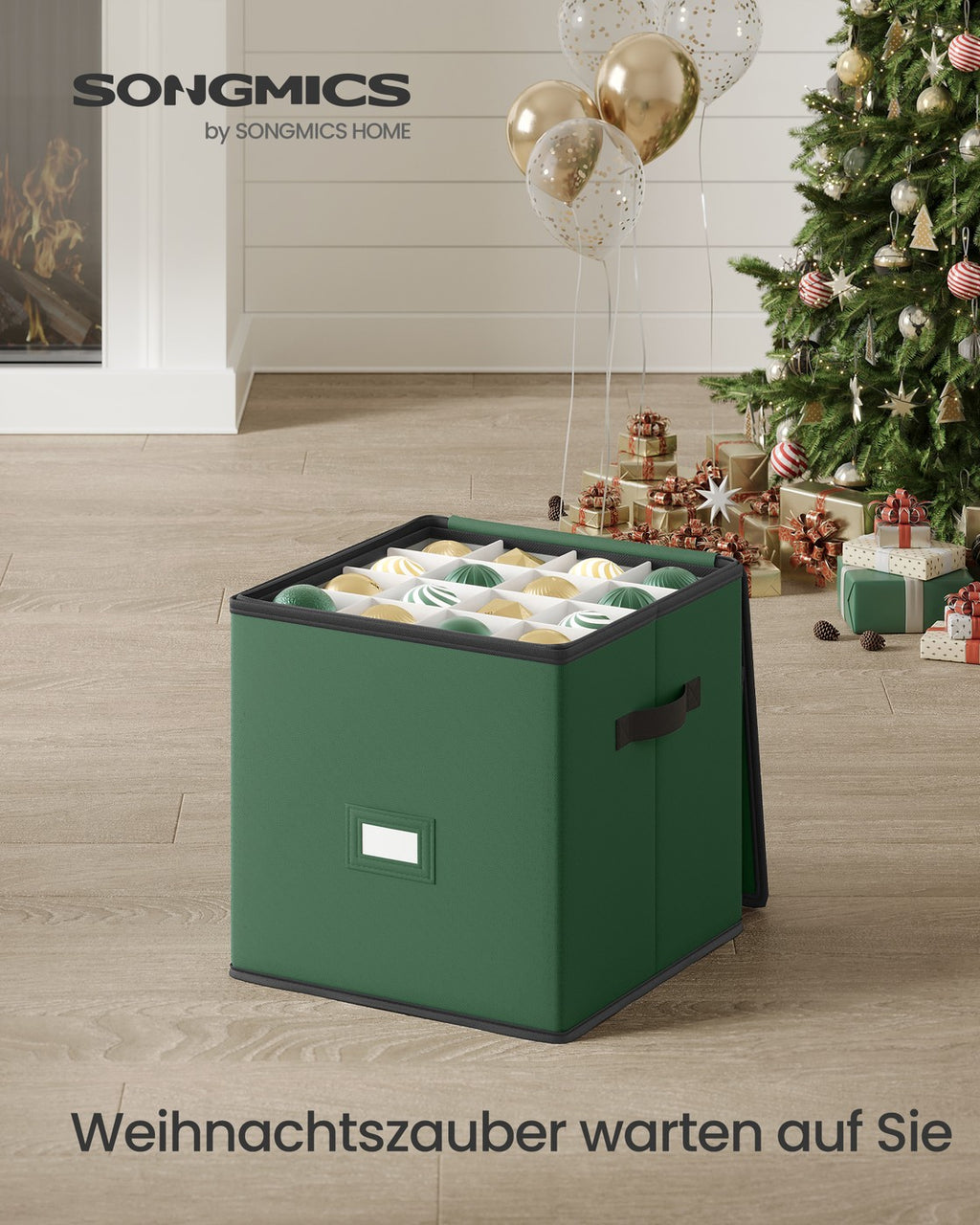 Aufbewahrungsbox für Weihnachtskugeln, Weihnachtskugeln Aufbewahrung, mit Deckel, Doppelreißverschluss, Tabletts aus PP-Kunststoff, Oxford-Gewebe, 64 Fächer je 7,6 cm