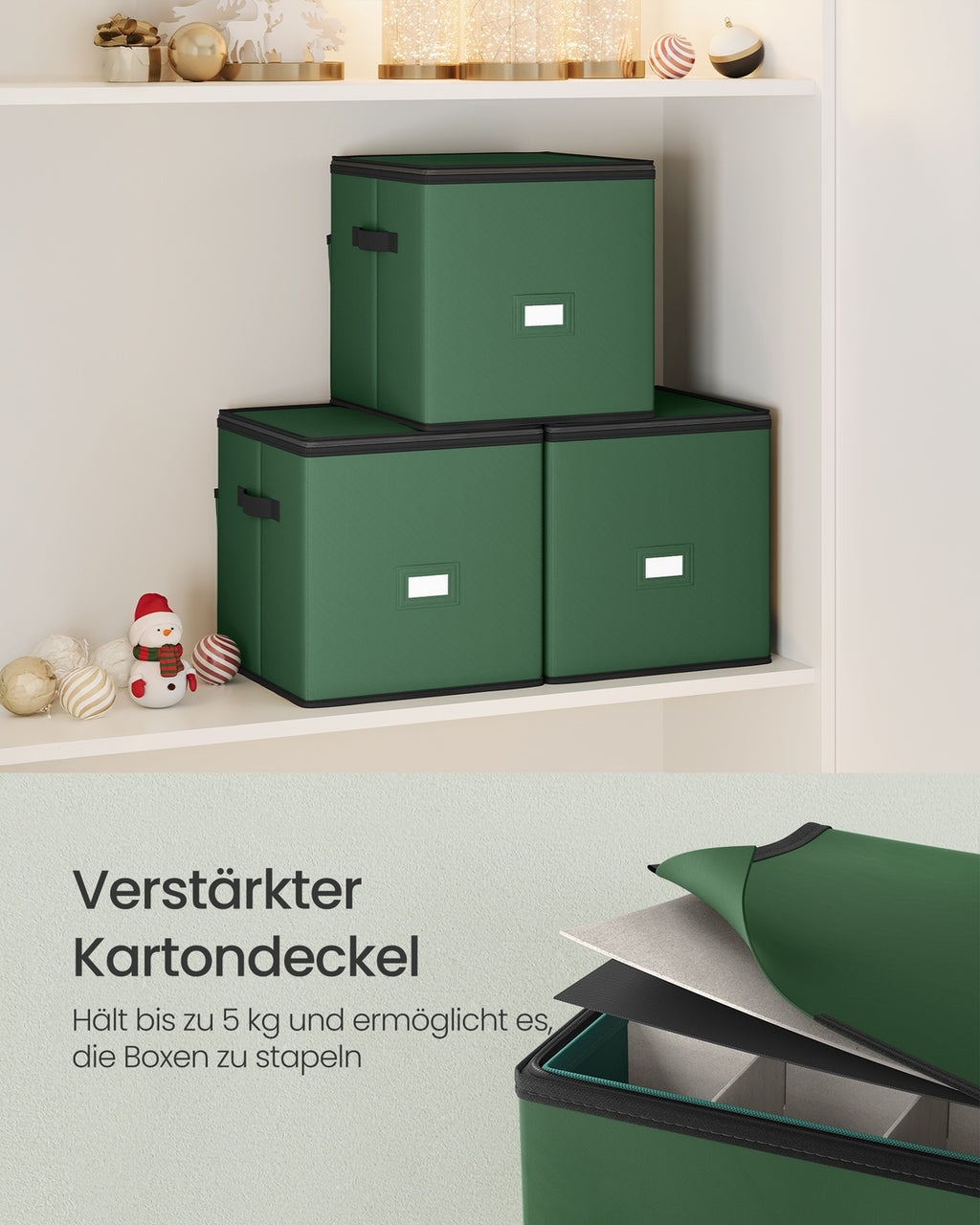 Aufbewahrungsbox für Weihnachtskugeln, Weihnachtskugeln Aufbewahrung, mit Deckel, Doppelreißverschluss, Tabletts aus PP-Kunststoff, Oxford-Gewebe, 64 Fächer je 7,6 cm
