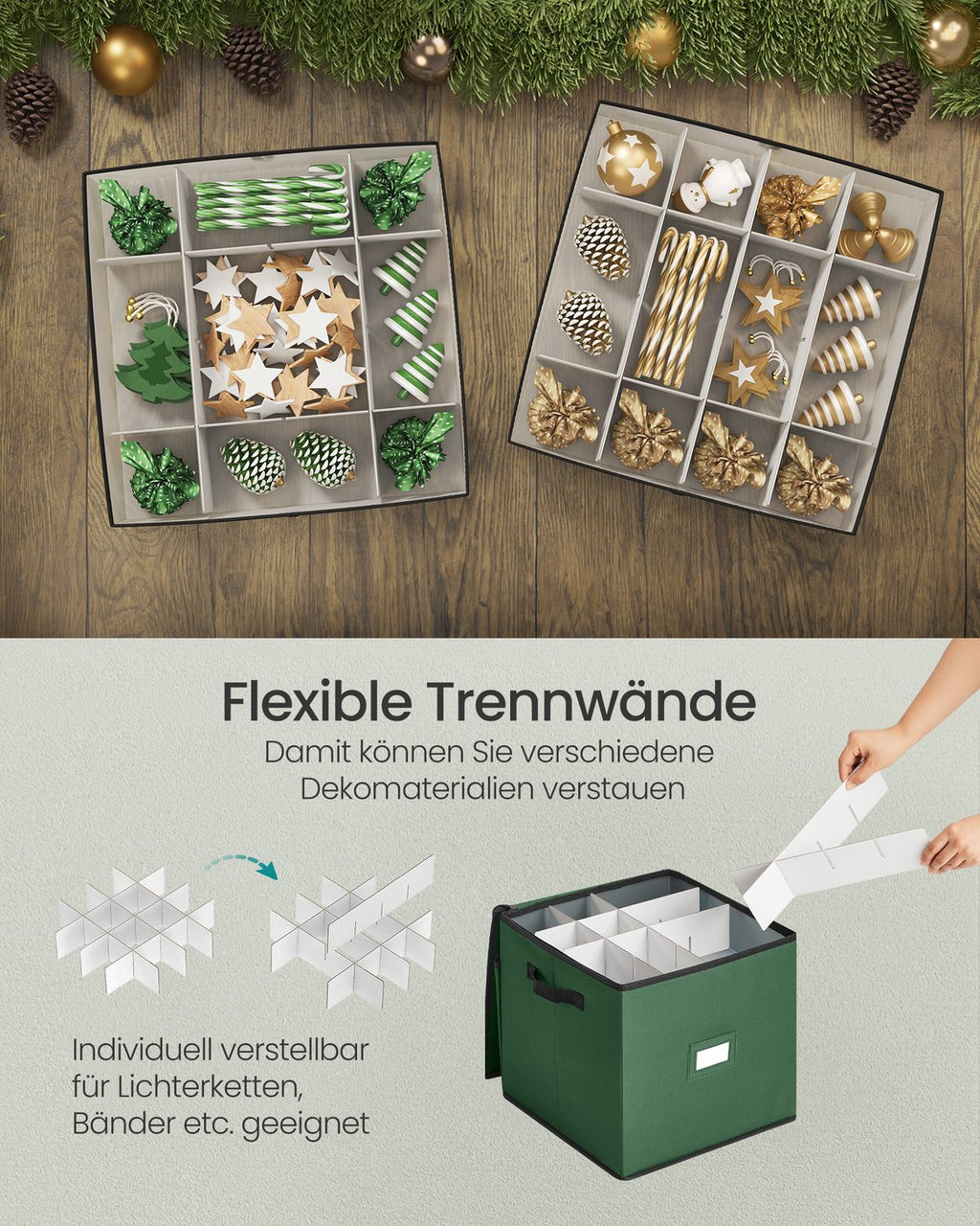 Aufbewahrungsbox für Weihnachtskugeln, Weihnachtskugeln Aufbewahrung, mit Deckel, Doppelreißverschluss, Tabletts aus PP-Kunststoff, Oxford-Gewebe, 64 Fächer je 7,6 cm