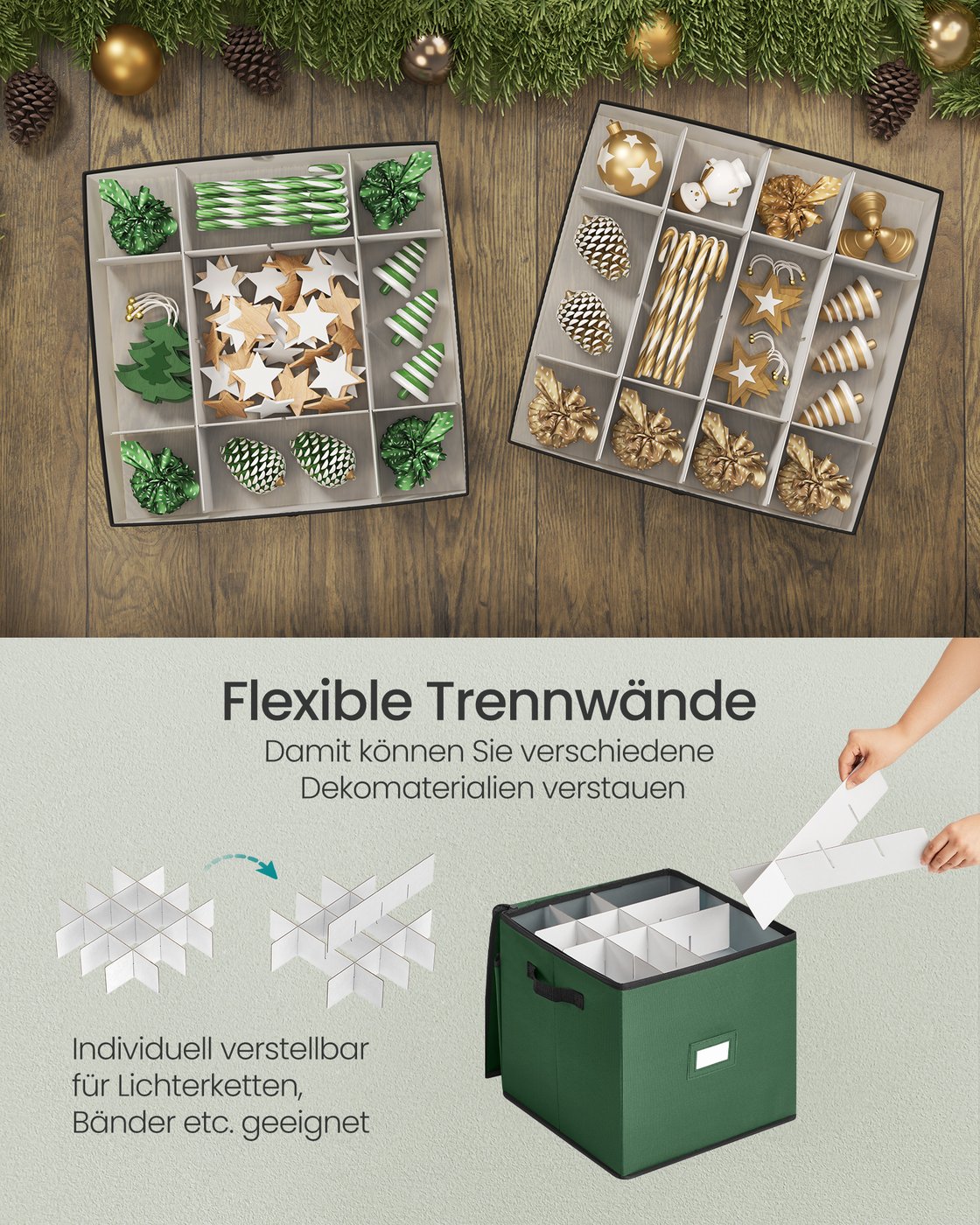 Aufbewahrungsbox für Weihnachtskugeln, Weihnachtskugeln Aufbewahrung, mit Deckel, Doppelreißverschluss, Tabletts aus PP-Kunststoff, Oxford-Gewebe, 64 Fächer je 7,6 cm