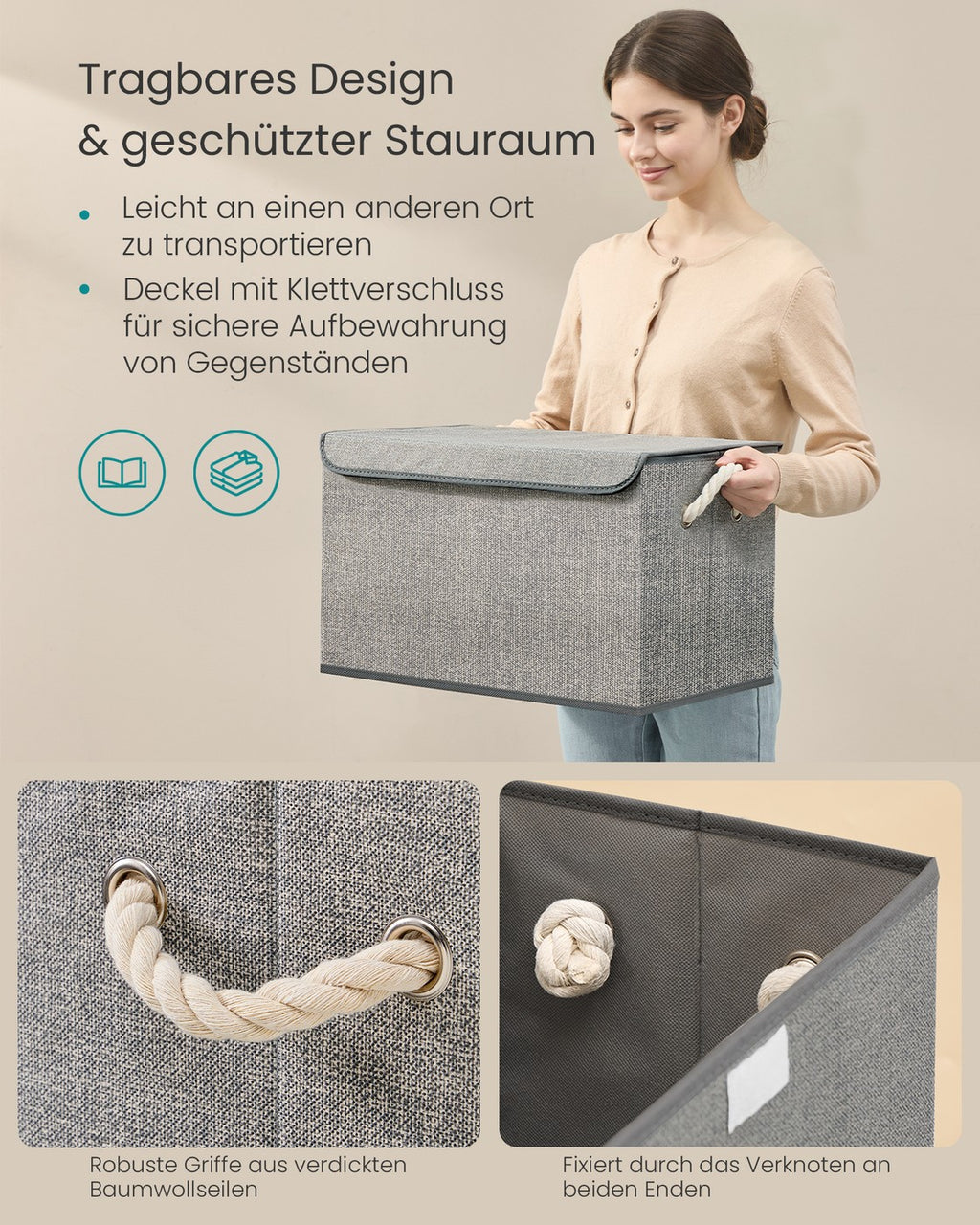 Aufbewahrungsbox mit Deckel 3er Set taubengrau