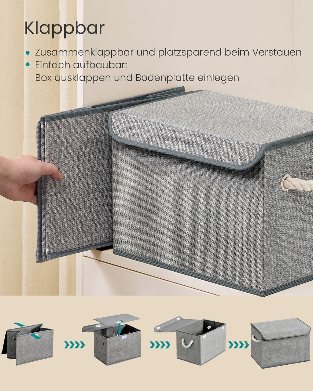 Aufbewahrungsbox mit Deckel 3er Set taubengrau