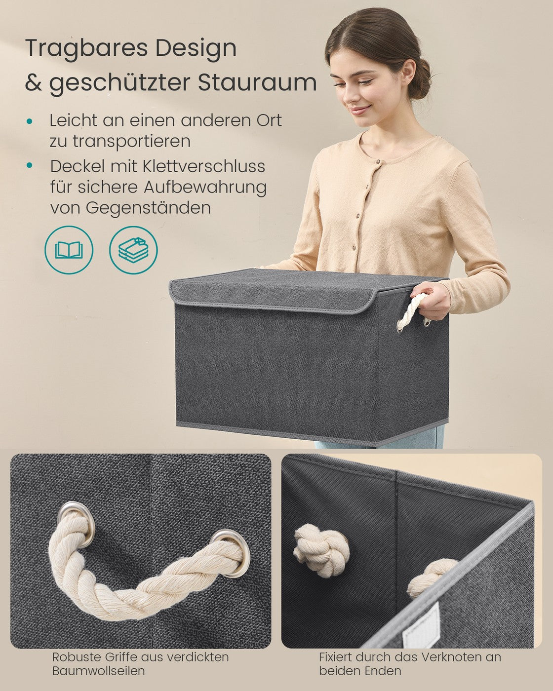 Aufbewahrungsbox mit Deckel 3er Set schiefergrau