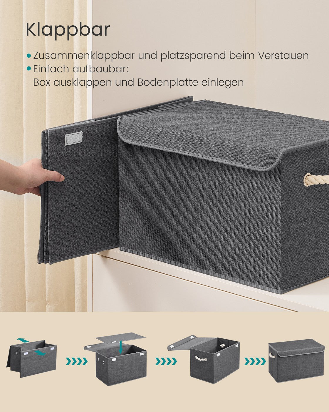 Aufbewahrungsbox mit Deckel 3er Set schiefergrau