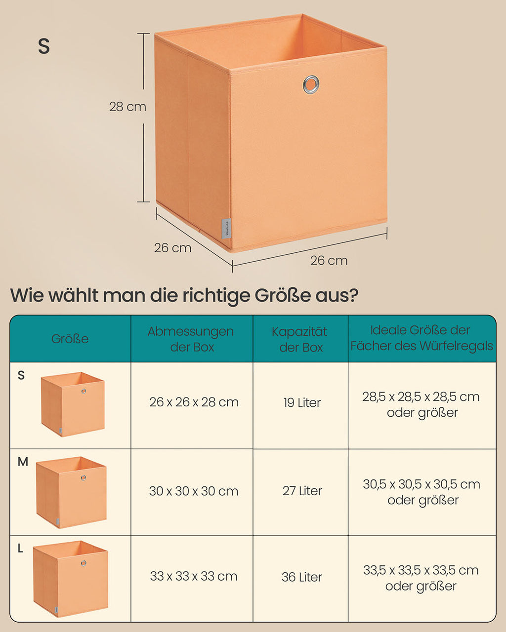 Aufbewahrungsbox 6er Set 26 x 26 x 28 cm für Würfelregal bunt