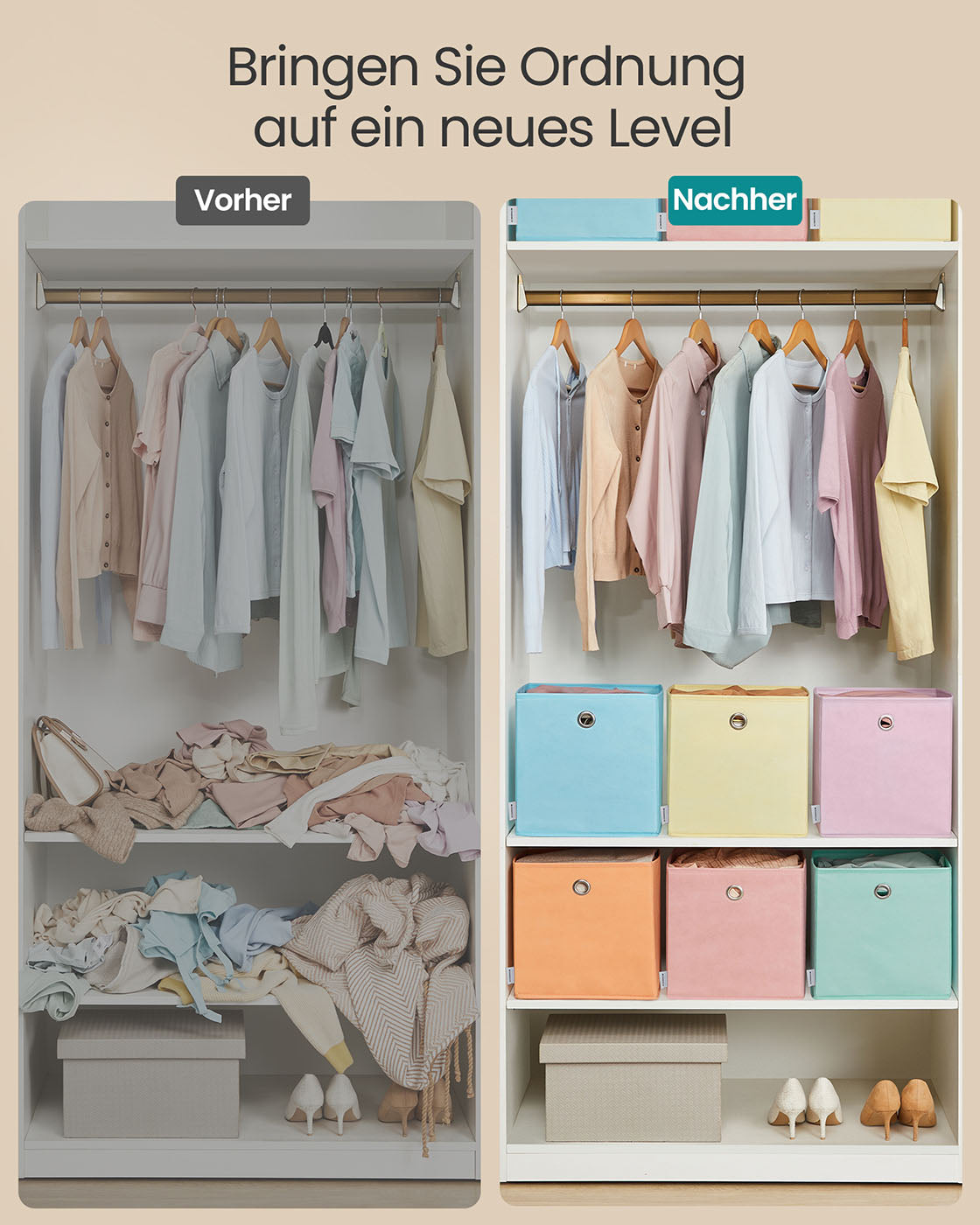 Aufbewahrungsbox 6er Set 26 x 26 x 28 cm für Würfelregal bunt