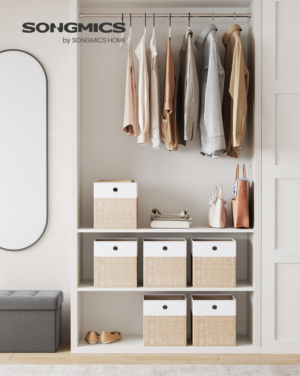 Aufbewahrungsbox 6er Set mit PP-Platten 26 × 26 × 28 cm wolkenweiß- sandbeige