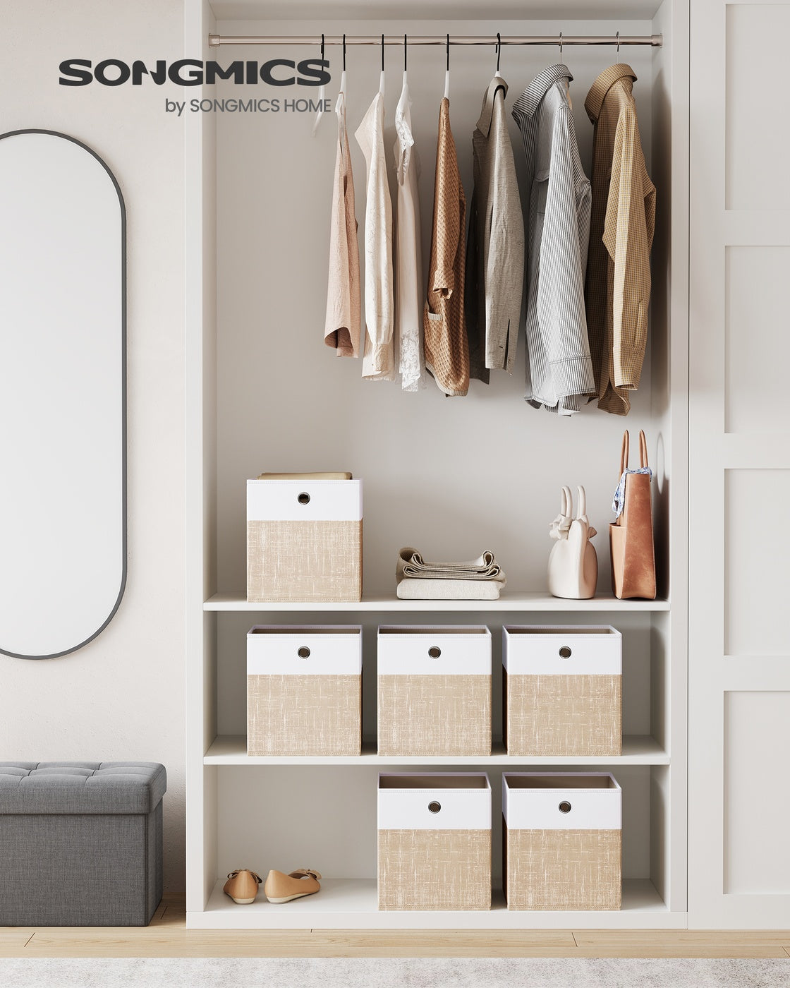 Aufbewahrungsbox 6er Set mit PP-Platten 26 × 26 × 28 cm wolkenweiß- sandbeige