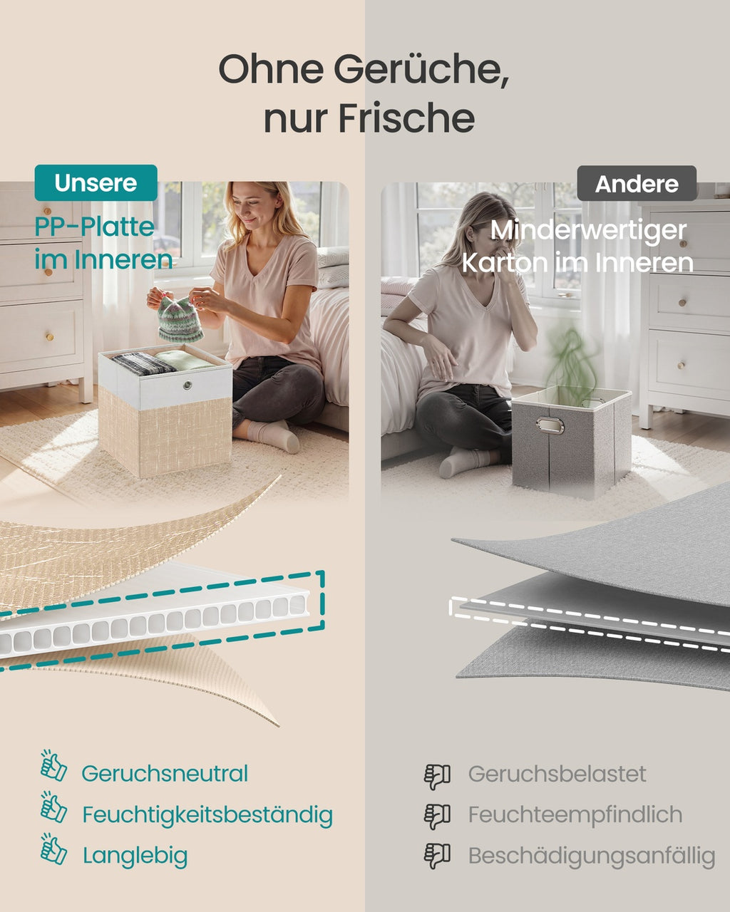 Aufbewahrungsbox 6er Set mit PP-Platten 26 × 26 × 28 cm wolkenweiß- sandbeige