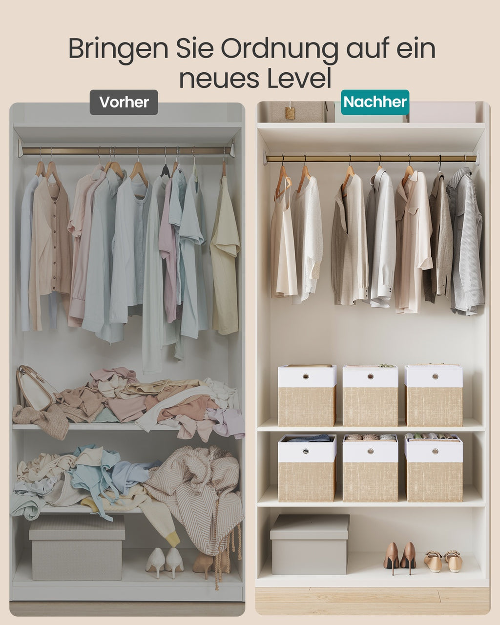Aufbewahrungsbox 6er Set mit PP-Platten 26 × 26 × 28 cm wolkenweiß- sandbeige