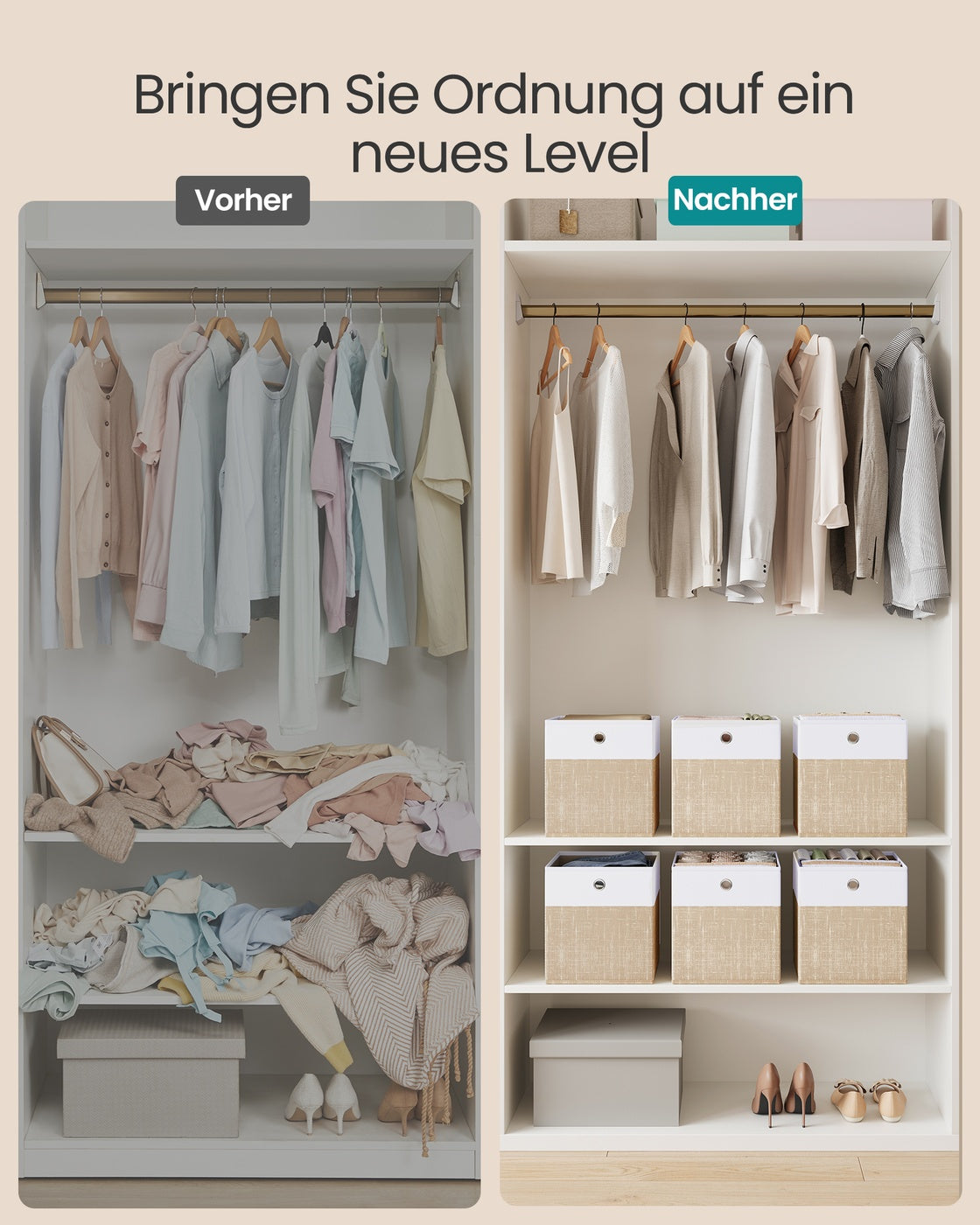 Aufbewahrungsbox 6er Set mit PP-Platten 26 × 26 × 28 cm wolkenweiß- sandbeige
