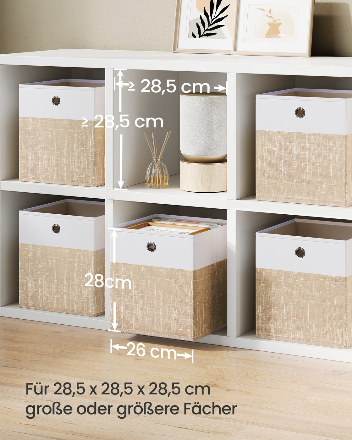Aufbewahrungsbox 6er Set mit PP-Platten 26 × 26 × 28 cm wolkenweiß- sandbeige