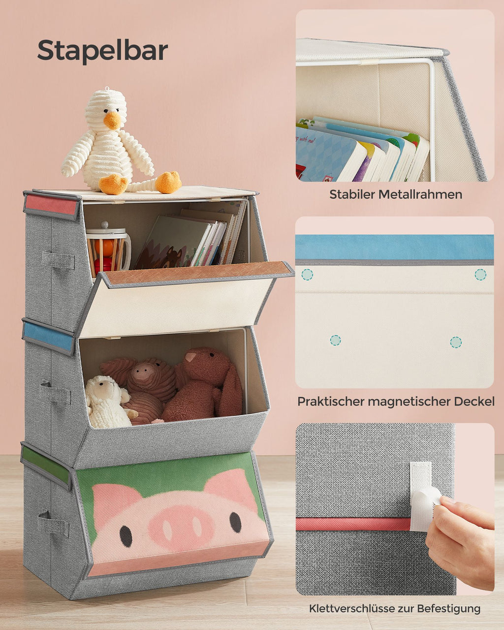 Aufbewahrungsboxen 3er Set Panda-, Bär-, Schwein- Motive