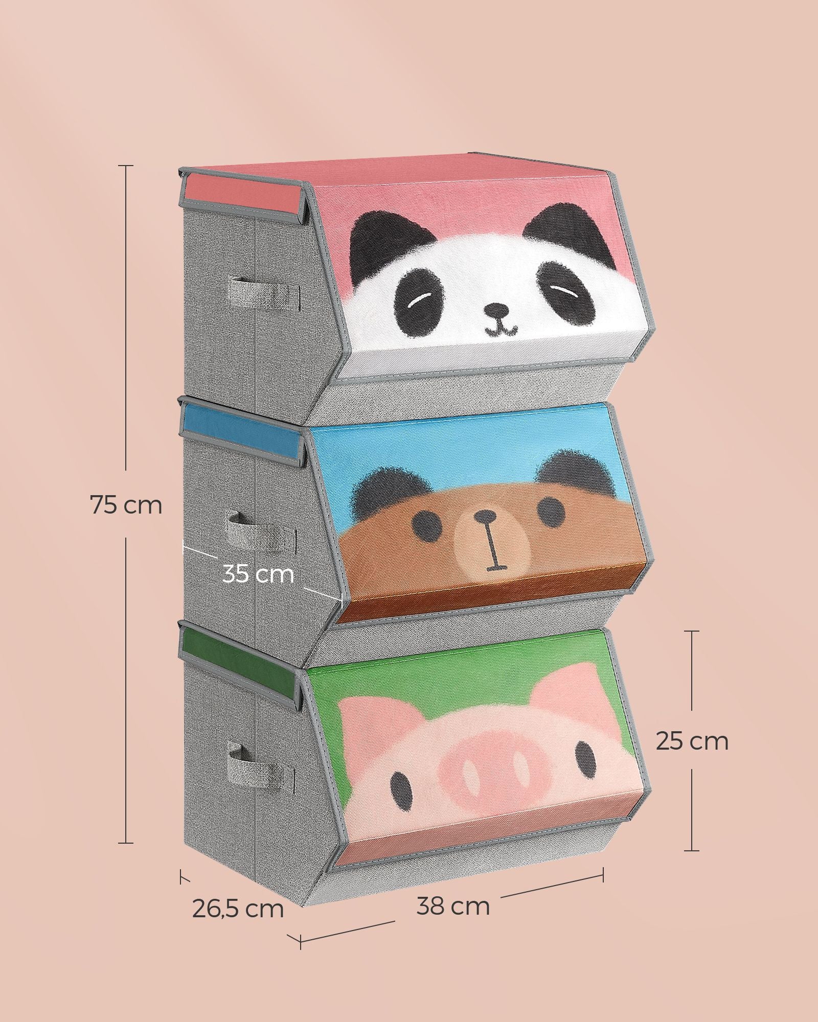 Aufbewahrungsboxen 3er Set Panda-, Bär-, Schwein- Motive