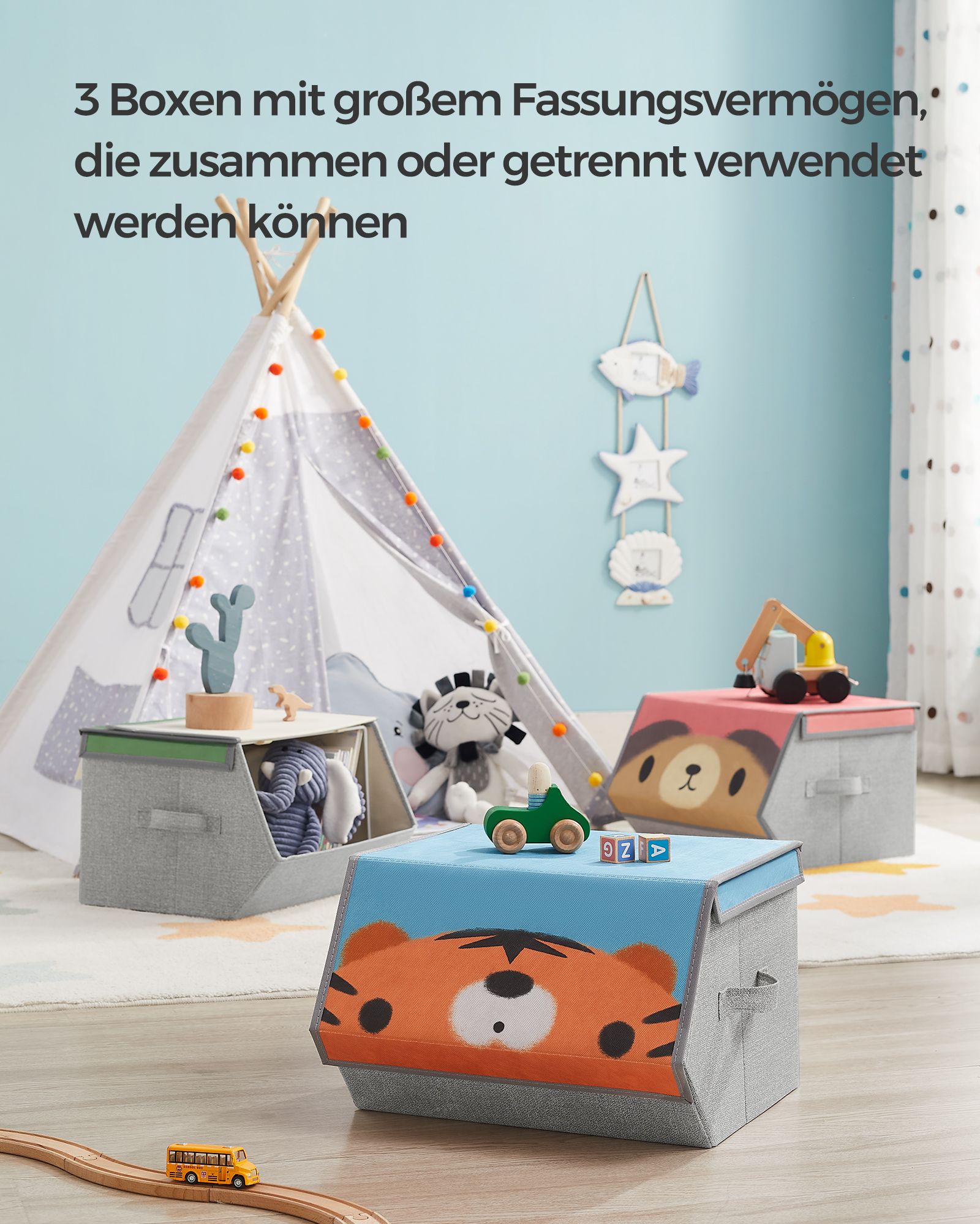 Aufbewahrungsboxen 3er Set Bär-, Tiger-, Fuchs-Motive