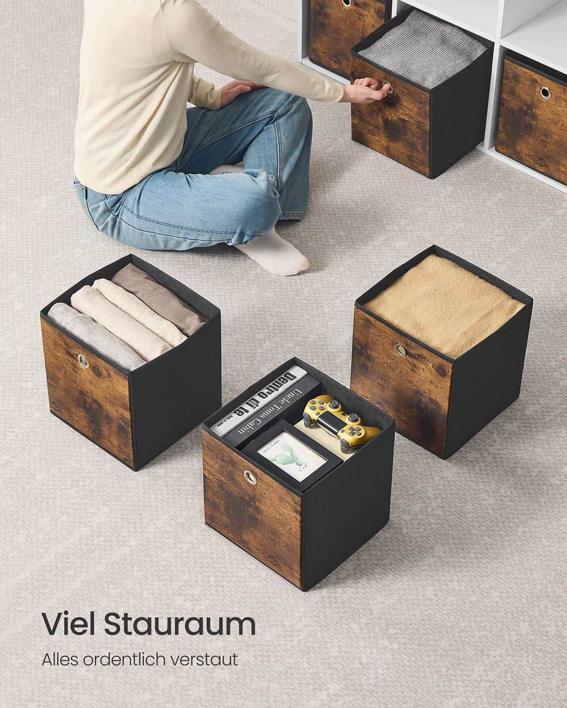 Aufbewahrungsbox 8er Set Stoffbox 26 x 26 x 28 cm vintagebraun-schwarz