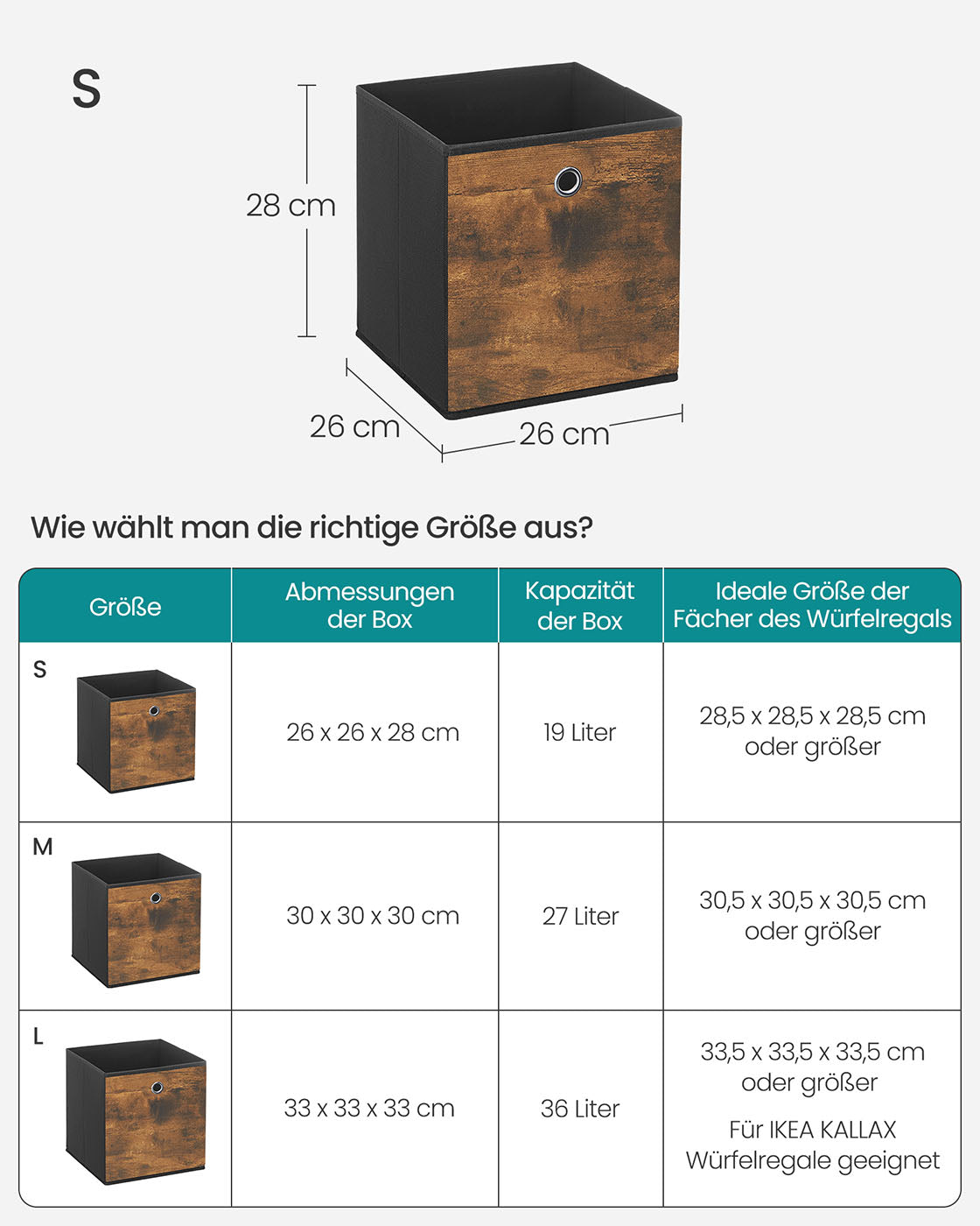 Aufbewahrungsbox 8er Set Stoffbox 26 x 26 x 28 cm vintagebraun-schwarz