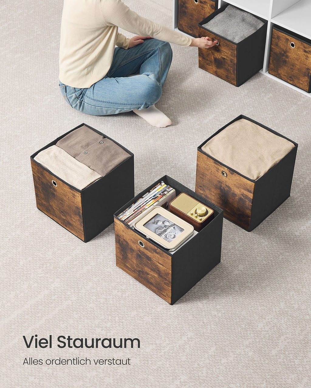 Aufbewahrungsbox 8er Set Stoffbox 30 x 30 x 30 cm vintagebraun-schwarz