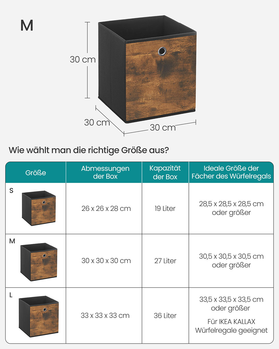 Aufbewahrungsbox 8er Set Stoffbox 30 x 30 x 30 cm vintagebraun-schwarz