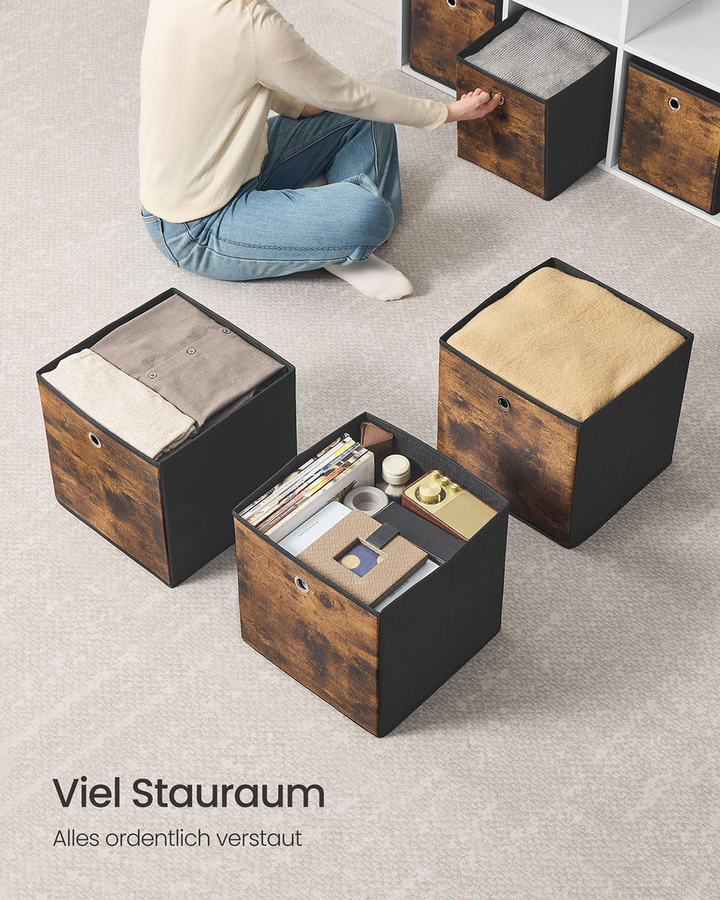 Aufbewahrungsbox 8er Set Stoffbox 33 x 33 x 33 cm vintagebraun-schwarz