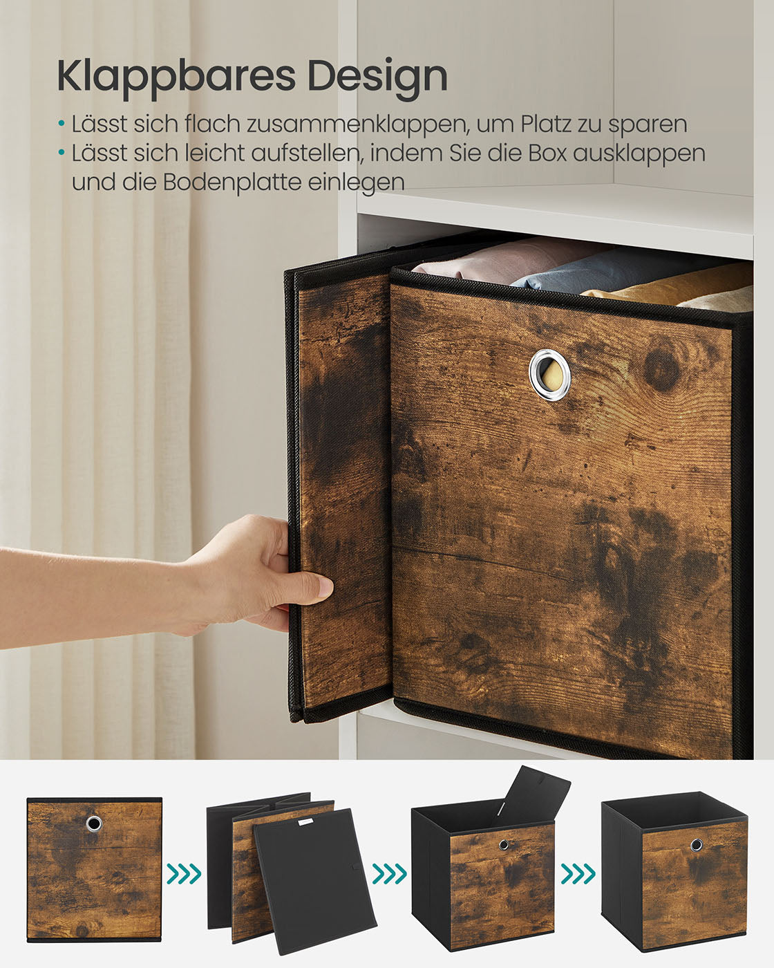 Aufbewahrungsbox 8er Set Stoffbox 33 x 33 x 33 cm vintagebraun-schwarz
