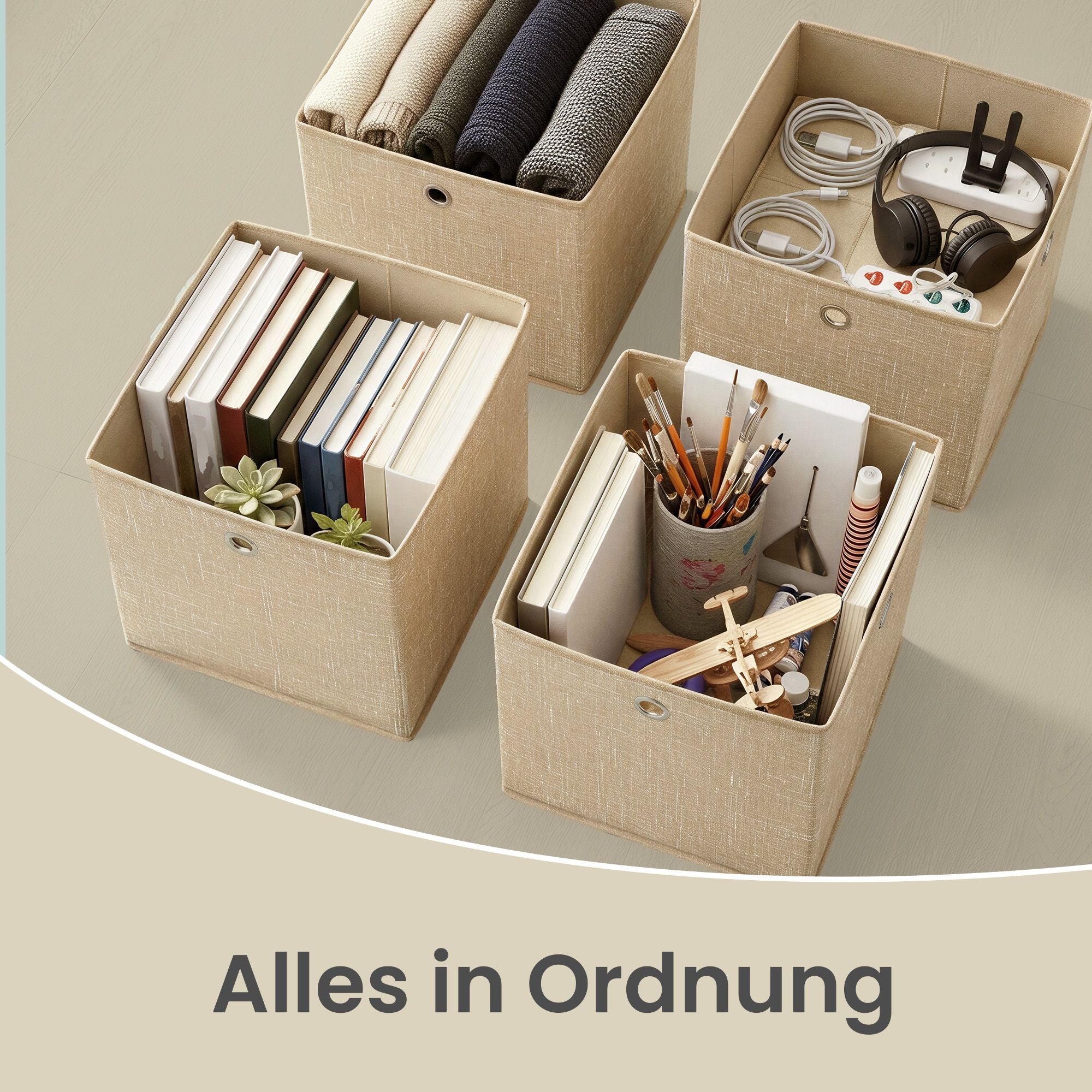 Aufbewahrungsbox, 6er Set, Ordnungsboxen aus Vliesstoff mit Griff
