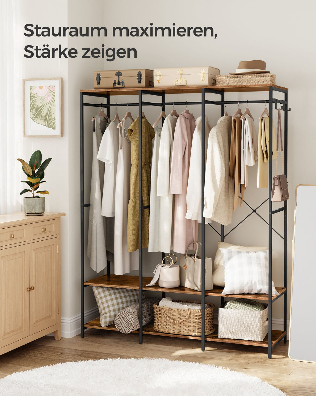 Kleiderschrank offen abnehmbare Haken vintagebraun