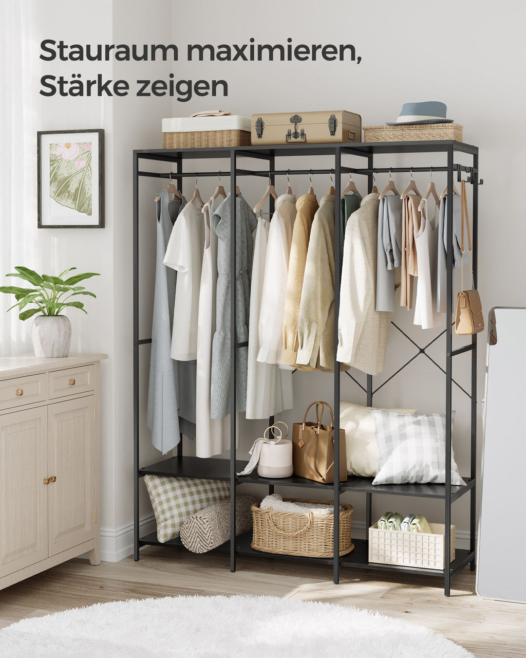 Kleiderschrank offen abnehmbare Haken ebenholzschwarz