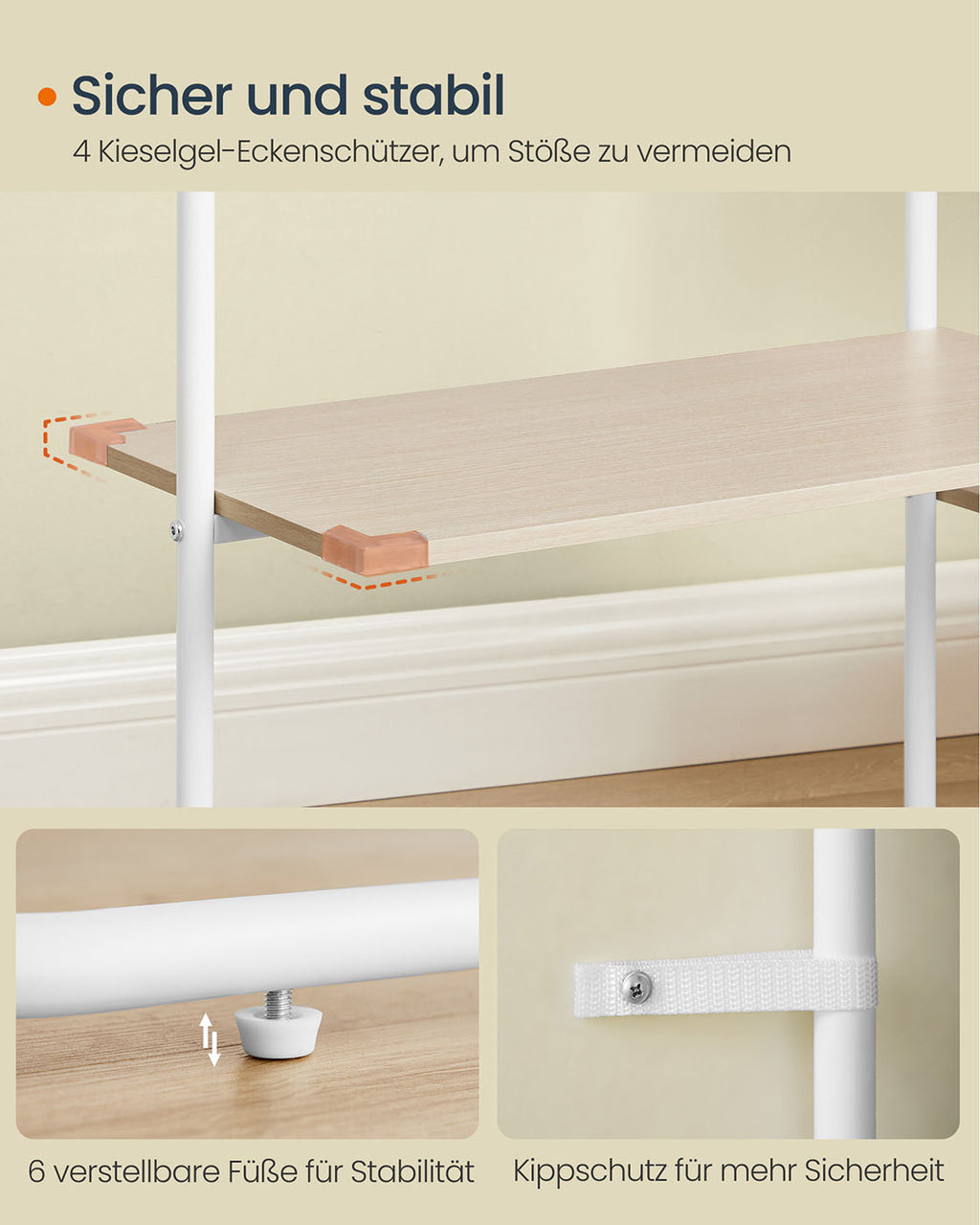 Garderobenständer mit 6 Ablagen naturbeige-mattweiß
