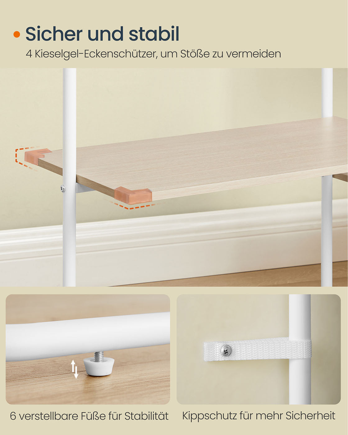 Garderobenständer mit 6 Ablagen naturbeige-mattweiß