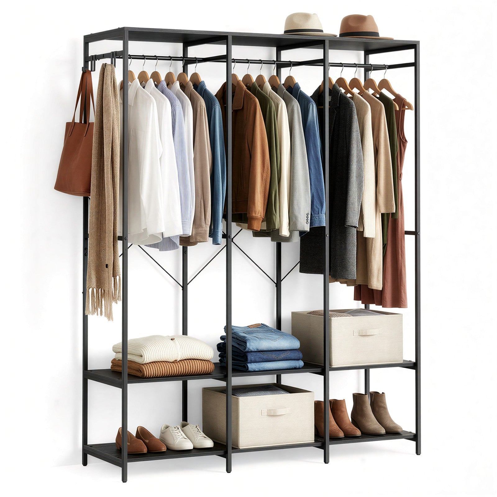Kleiderständer, Garderobe mit Kleiderstange, Ablagen