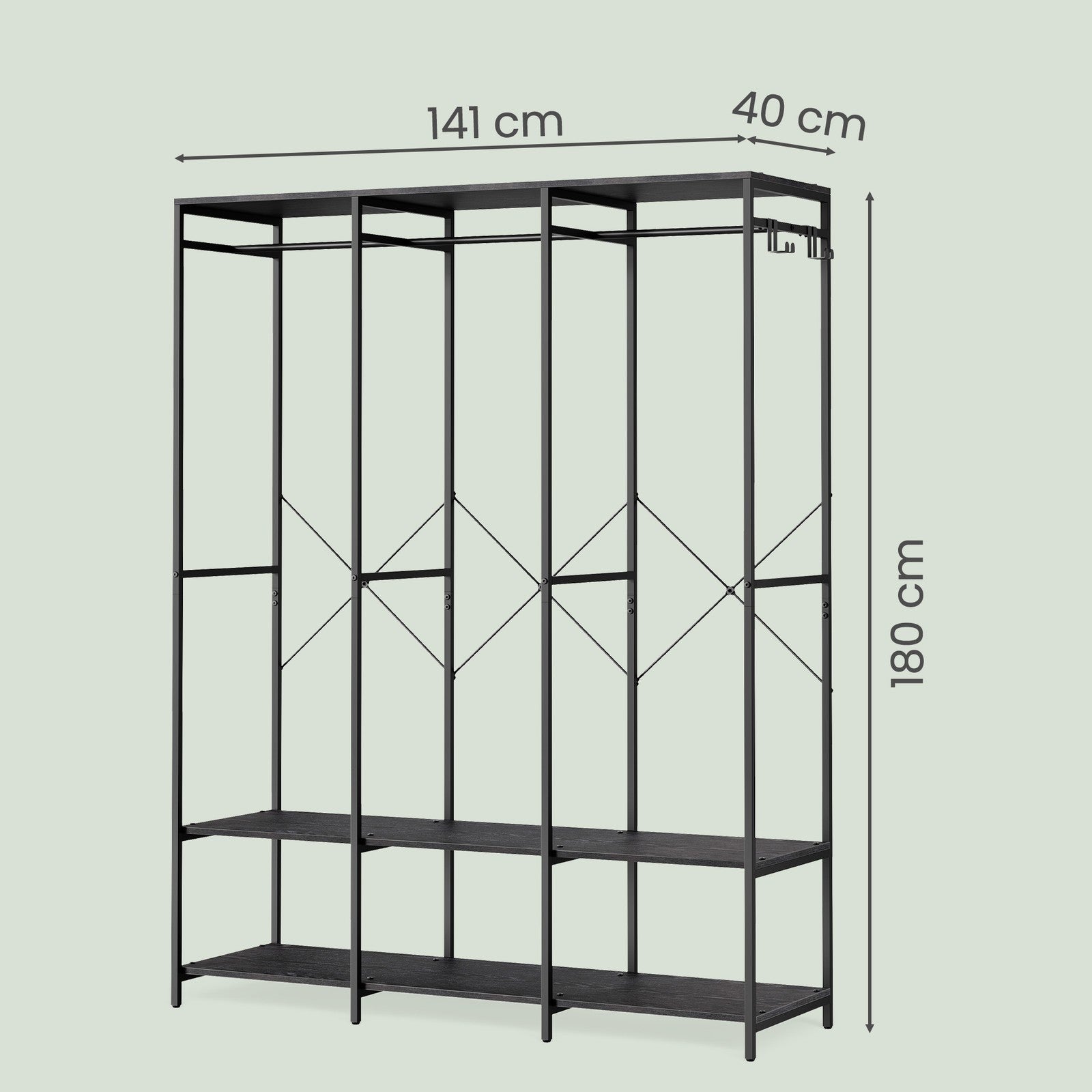 Kleiderständer, Garderobe mit Kleiderstange, Ablagen