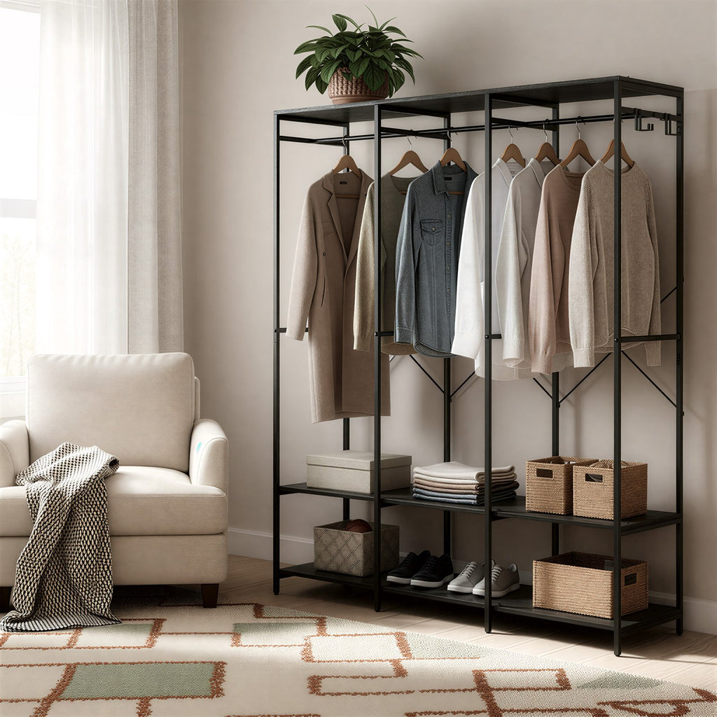 Kleiderständer, Garderobe mit Kleiderstange, Ablagen