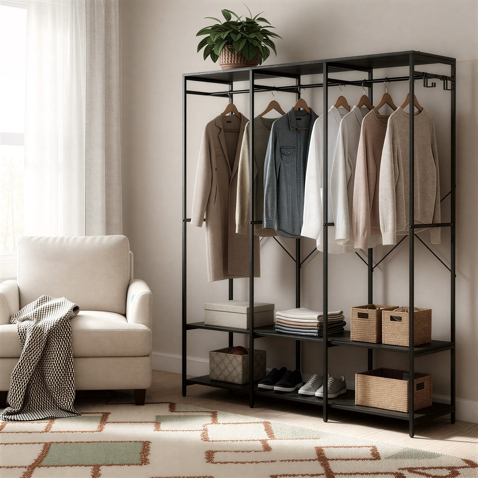 Kleiderständer, Garderobe mit Kleiderstange, Ablagen