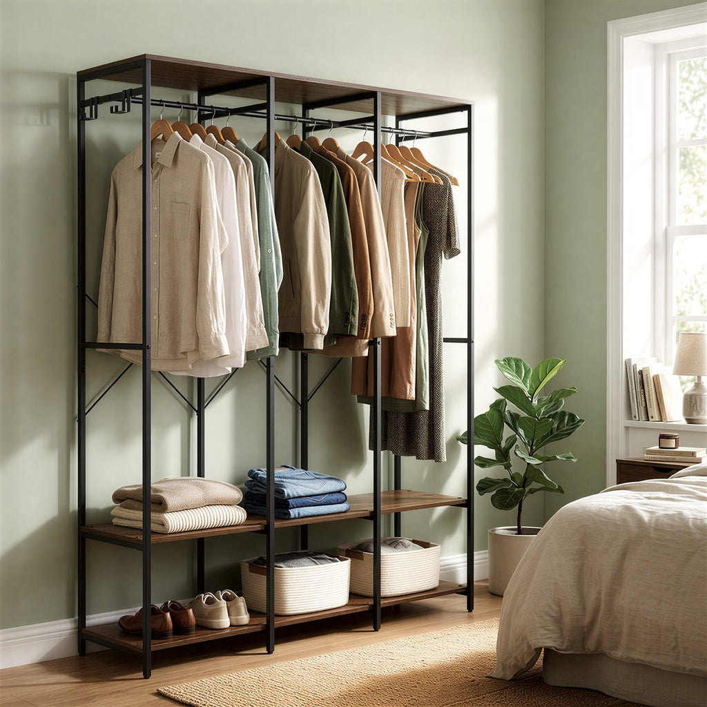 Kleiderständer, Garderobe mit Kleiderstange, Ablagen