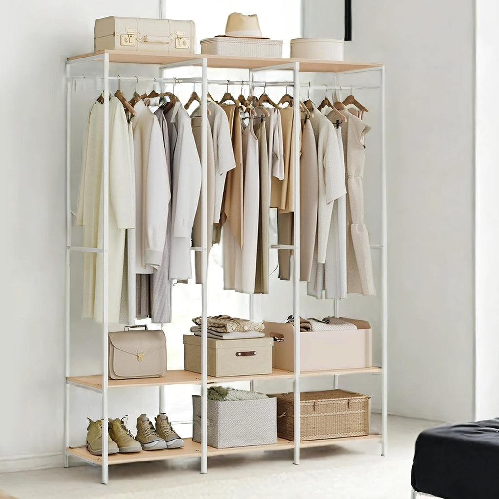 Kleiderschrank offen mit Kleiderstange naturbeige