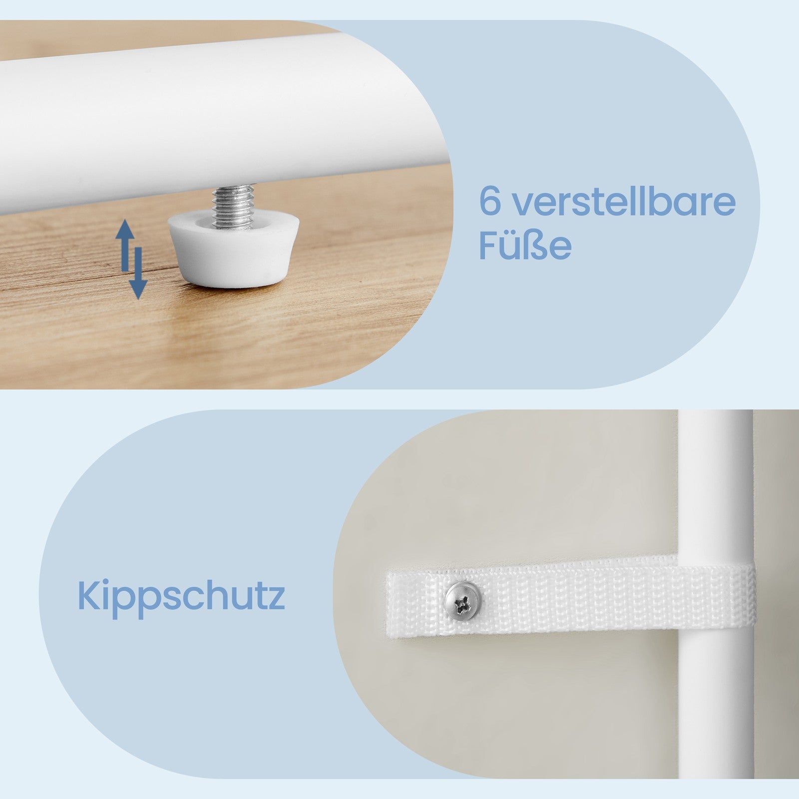 Garderobe, offener Kleiderständer mit 6 Ablagen und 2 Kleiderstangen, Haken