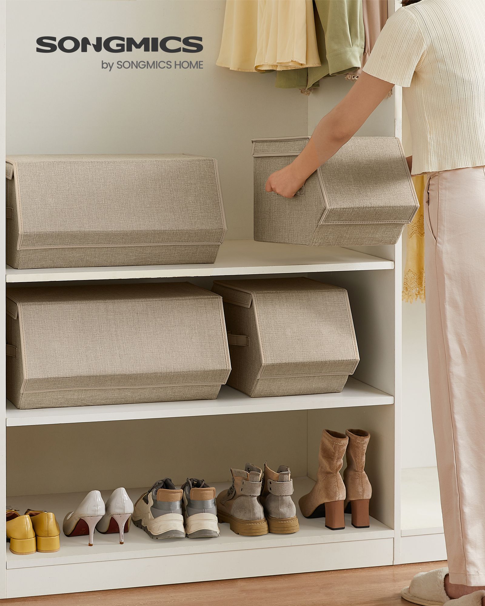 Aufbewahrungsbox mit Deckel und Magnetverschluss sandbeige