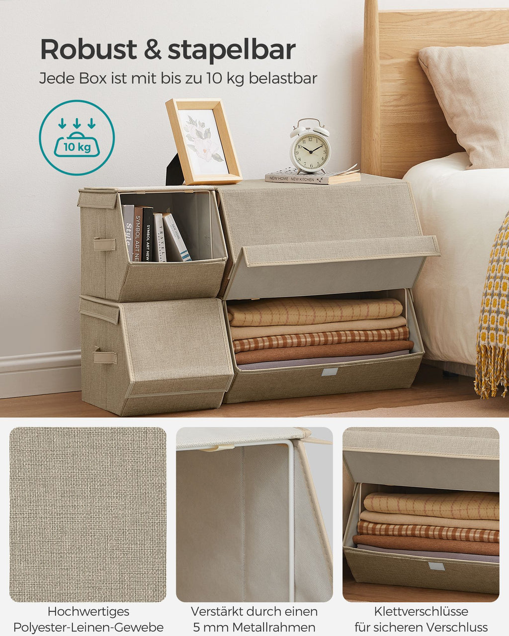 Aufbewahrungsbox mit Deckel und Magnetverschluss sandbeige